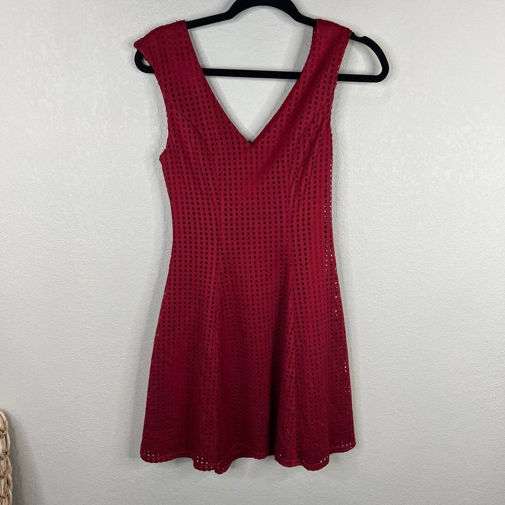 Saks Fifth Avenue Women's Women's Eyelet Tank Dress Sleeveless Red Size S‎